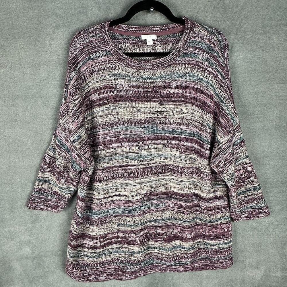 J Jill Sweater Womens Extra Large Purple Striped Lightweight Preppy Career Comfy